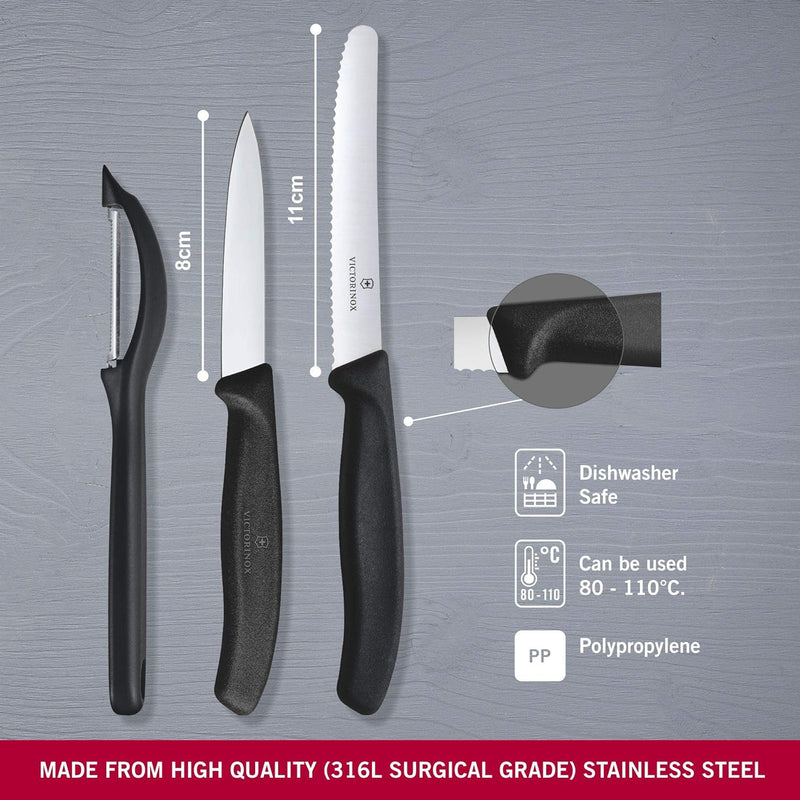 Victorinox, Swiss Classic, Profi Gemüsemesser-Set mit Schäler, 3-teilig, , Robuster Kunststoffgriff,