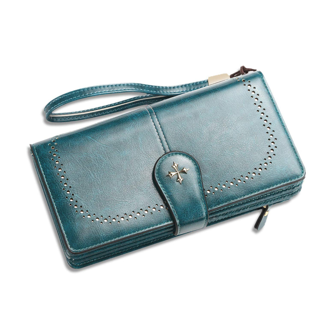 FANDARE Retro Geldbörse Wasserdicht Lange Portemonnaie Herren Damen Brieftasche Leder Portmonee Beut