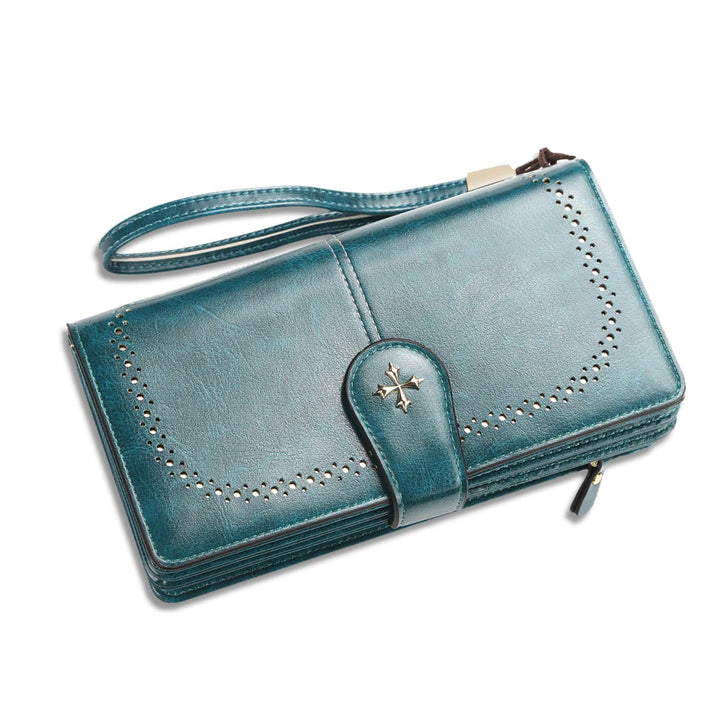 FANDARE Retro Geldbörse Wasserdicht Lange Portemonnaie Herren Damen Brieftasche Leder Portmonee Beut