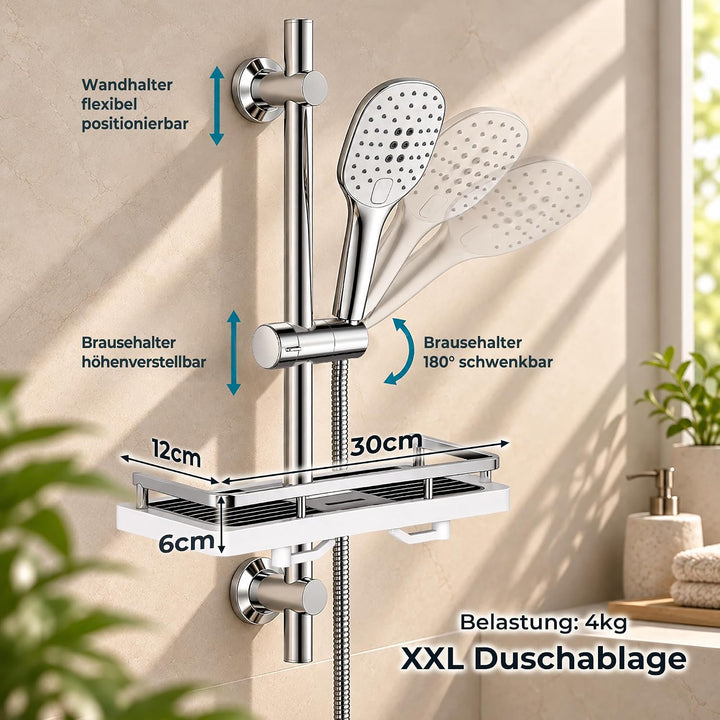 Görbach Duschset Rail Shower kit Handbrause Duschstange mit Duschkopfhalter Duschablage/Seifenschale