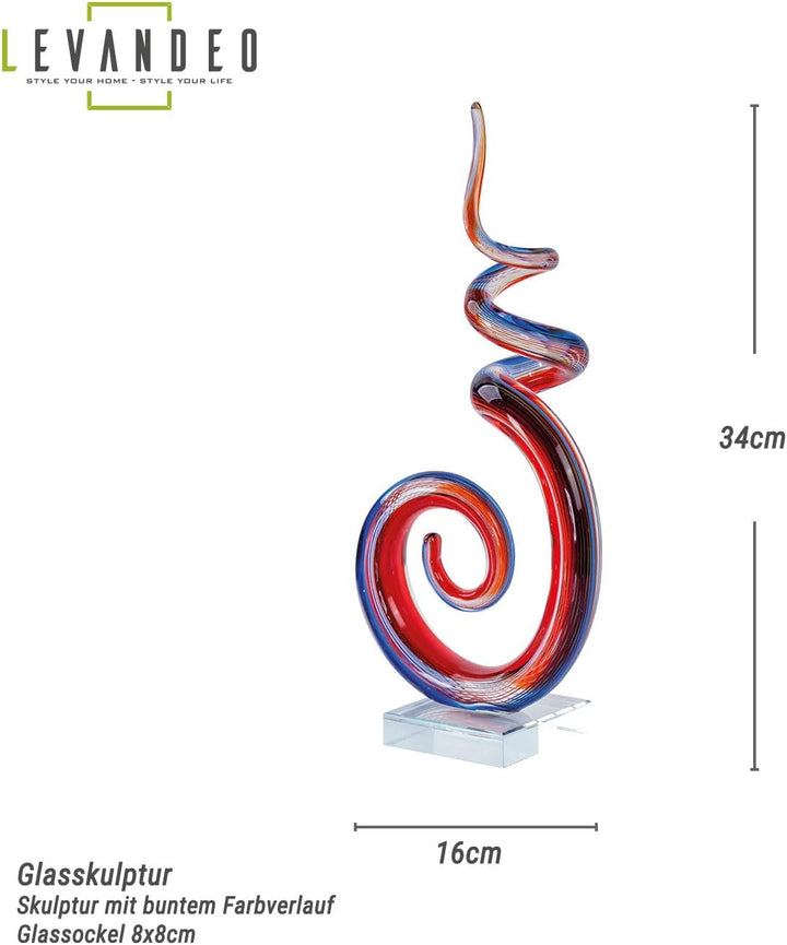 levandeo Designer Glas-Figur mit transparentem Sockel - Unikat - 34x16cm - hochwertig Gold Rot Weiss
