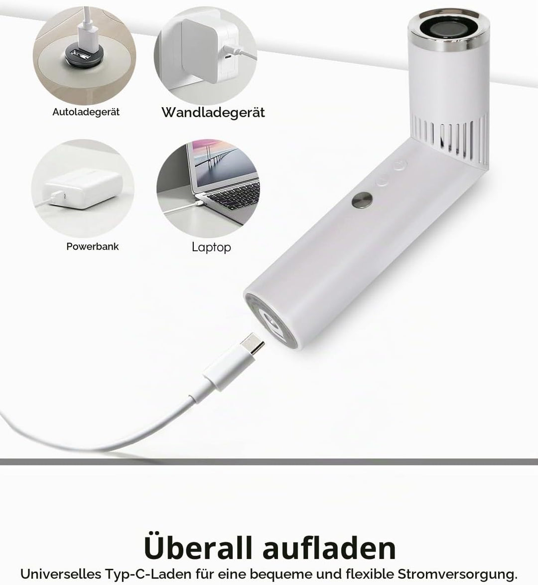 Tragbarer Handventilator, Hand Ventilator Kompakt und Wiederaufladbar, Mini Ventilator mit LED-Displ