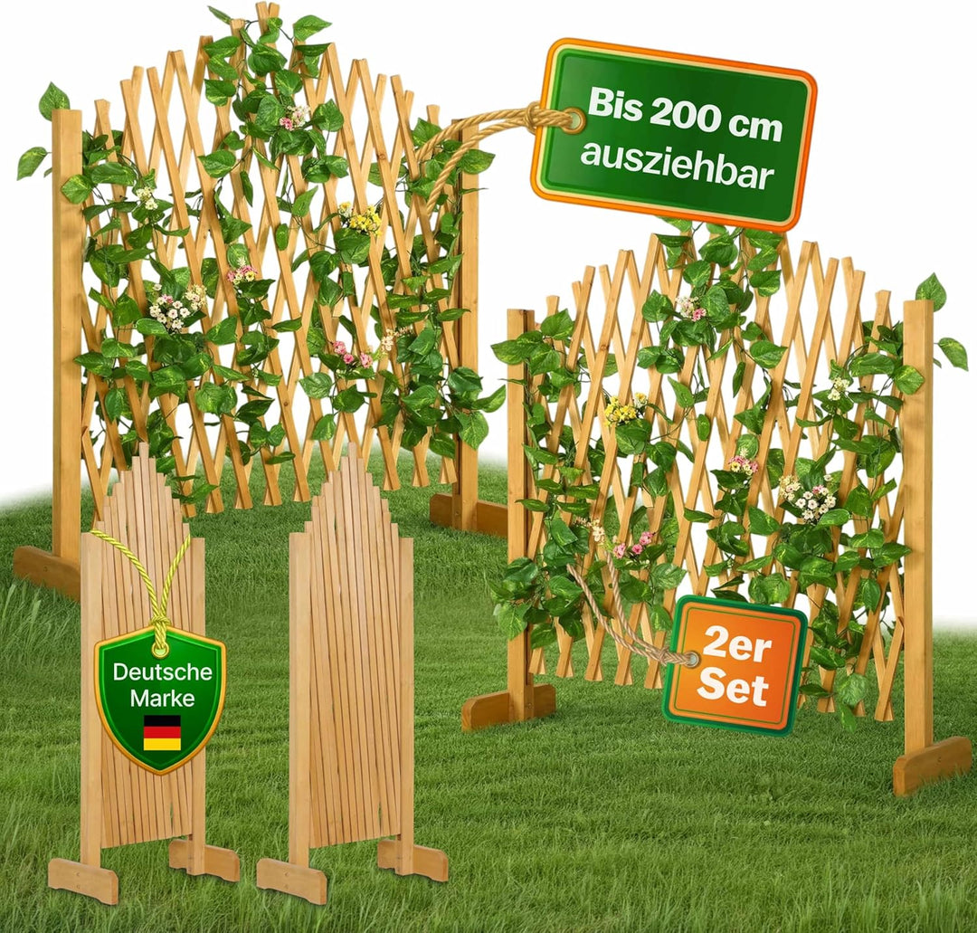 GARDEBRUK® 2er Set Rankgitter Gartenzaun bis 200cm ausziehbar faltbar Garten Balkon Spalier Rankhilf