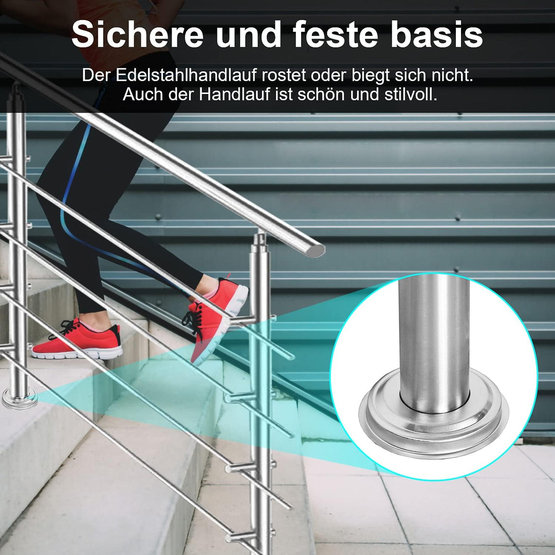 Tubiaz Edelstahl Handlauf Treppengeländer Geländer für Treppen Brüstung Balkon 80CM mit 3 Querstrebe