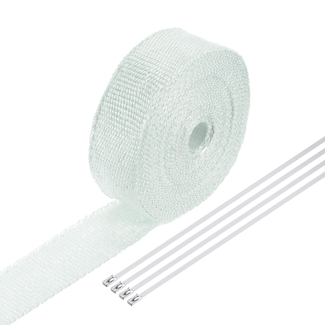 QUARKZMAN Hitzeschutzband 10 Meter x 5cm Auspuff Dichtband Auspuffband Fibreglass mit 4 Edelstahl Ka