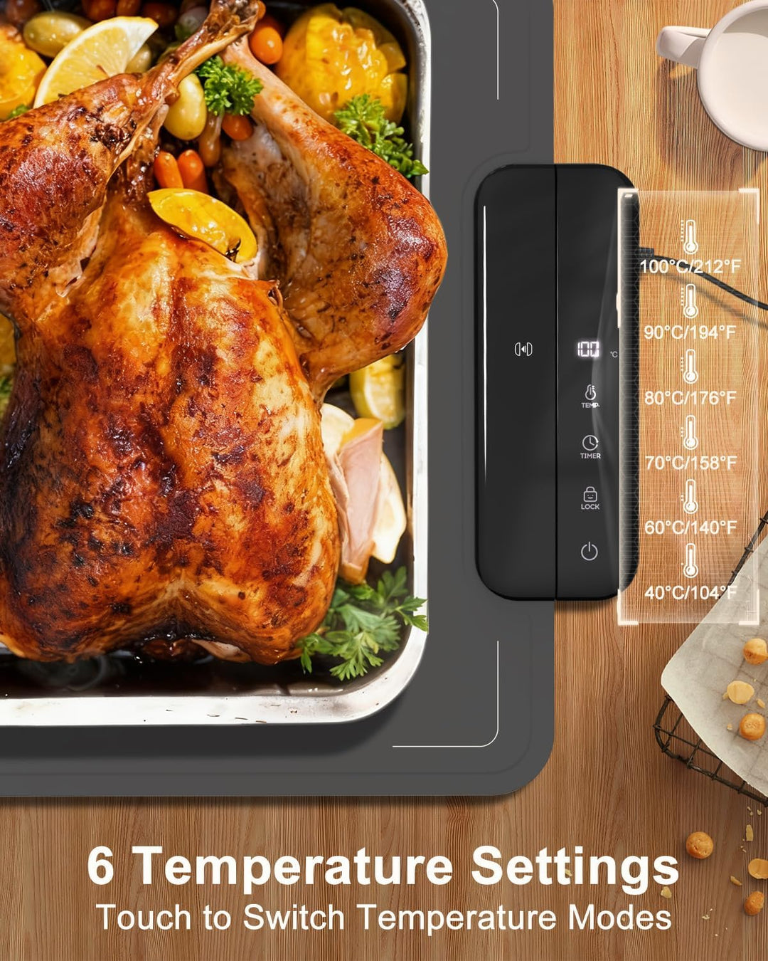 2PCS Food Warming Mat ZAPLIT Elektrische Warmhalteplatte aus Silikon für Speisen | 6 Temperaturstufe
