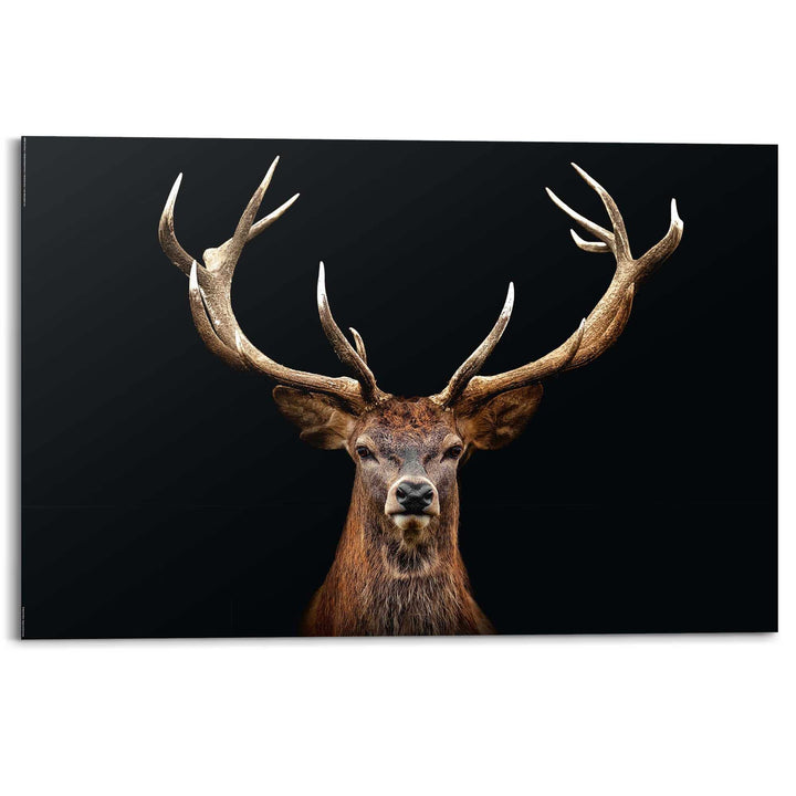 REINDERS Wandbild Hirsch Porträt - Natur - Geweih - Deco Panel Holz 90 x 60 cm Schwarz Home Office T