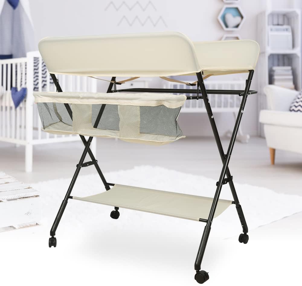 Kedia Baby Wickeltisch, Multifunktions-Wickelkommode, Babypflegetisch, Mobiler Wickeltisch mit Ablag