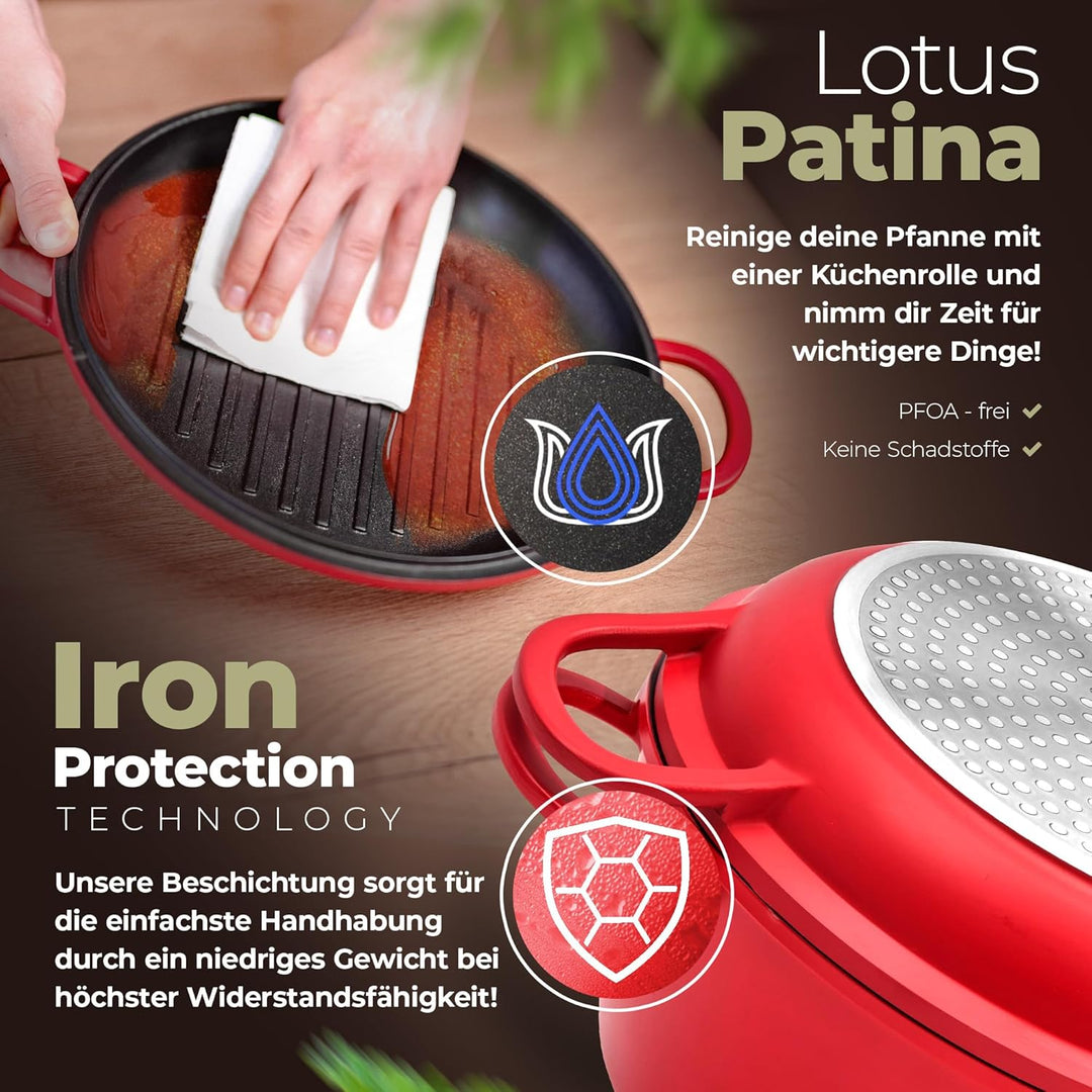 TLESS® 2in1 Aluguss Bräter mit Deckel backofengeeignet | Schmorpfanne & Schmortopf oder als Bratento