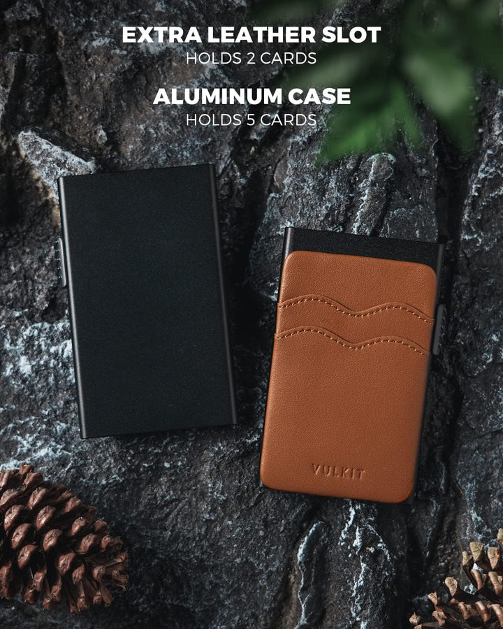 VULKIT Kreditkartenetui Minimalistische Slim Pop Up Geldbörse mit Lederschlitzen RFID-Blockierung fü