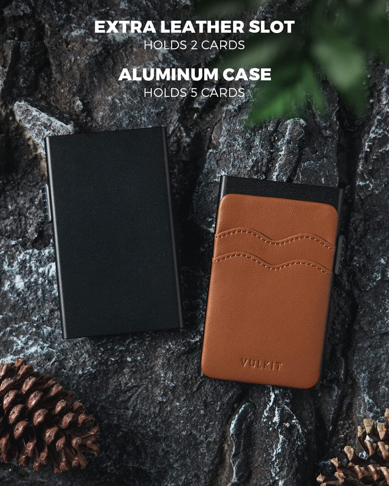 VULKIT Kreditkartenetui Minimalistische Slim Pop Up Geldbörse mit Lederschlitzen RFID-Blockierung fü