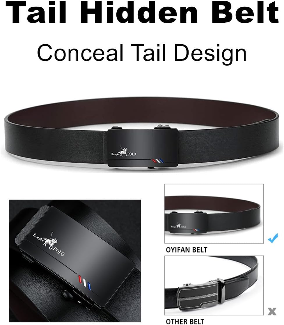 Oyifan Schwarzer Ledergürtel für Herren, automatische Ratschengürtel, Kleid, lässiger Gürtel, bequem