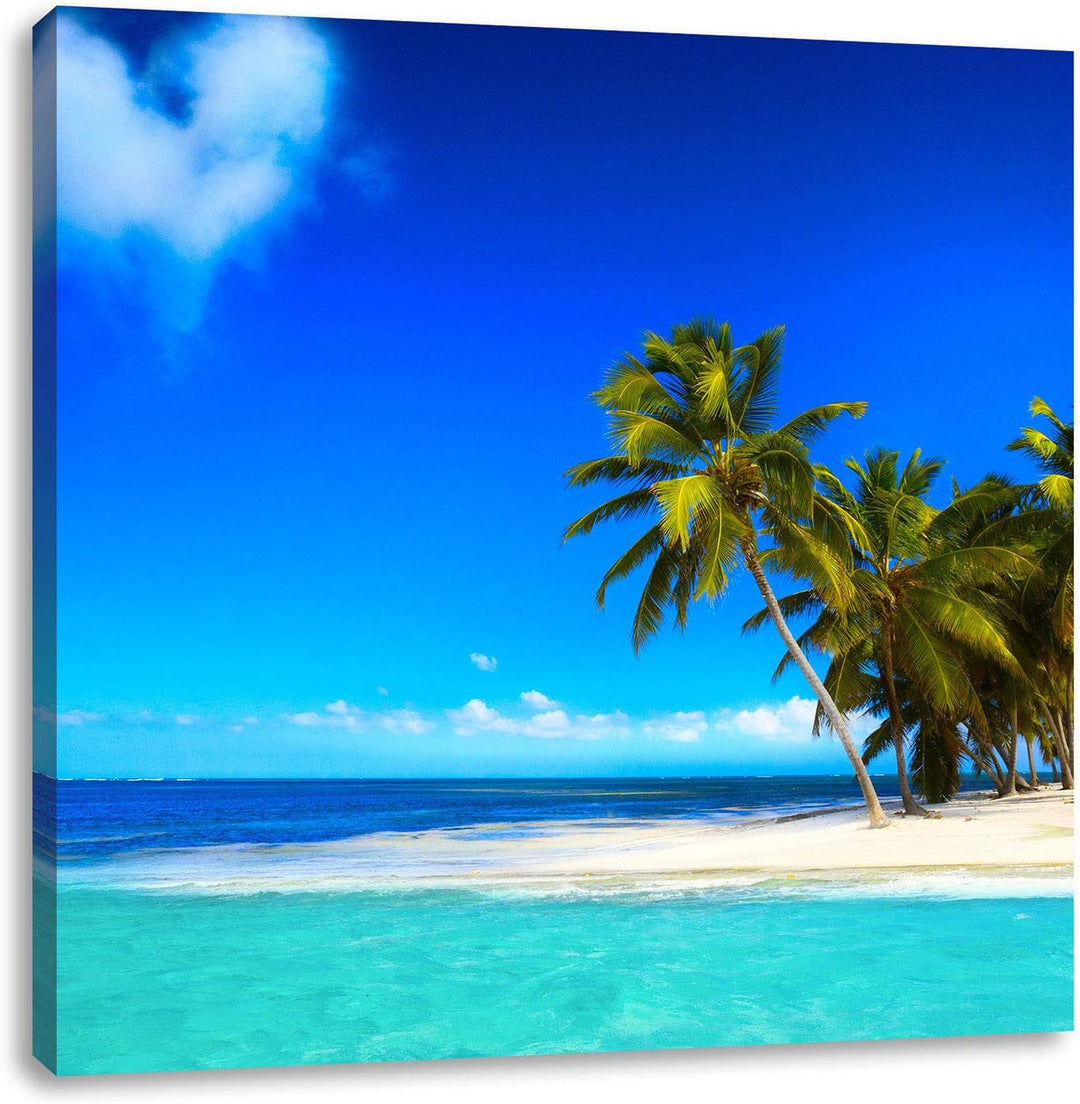 Pixxprint Herz aus Wolken über dem Meer, Format: 70x70 auf Leinwand, 70x70