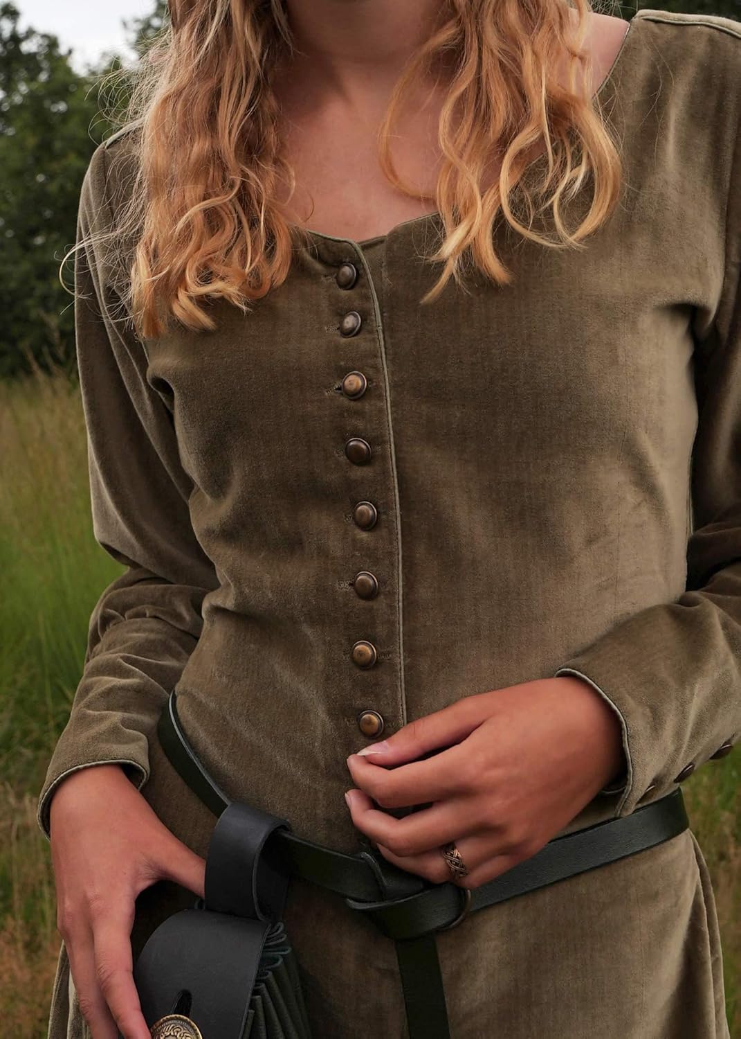 Battle-Merchant Mittelalterkleid Cotehardie Isabell aus Samt lang, Damen, Baumwolle, bodenlang, Vint