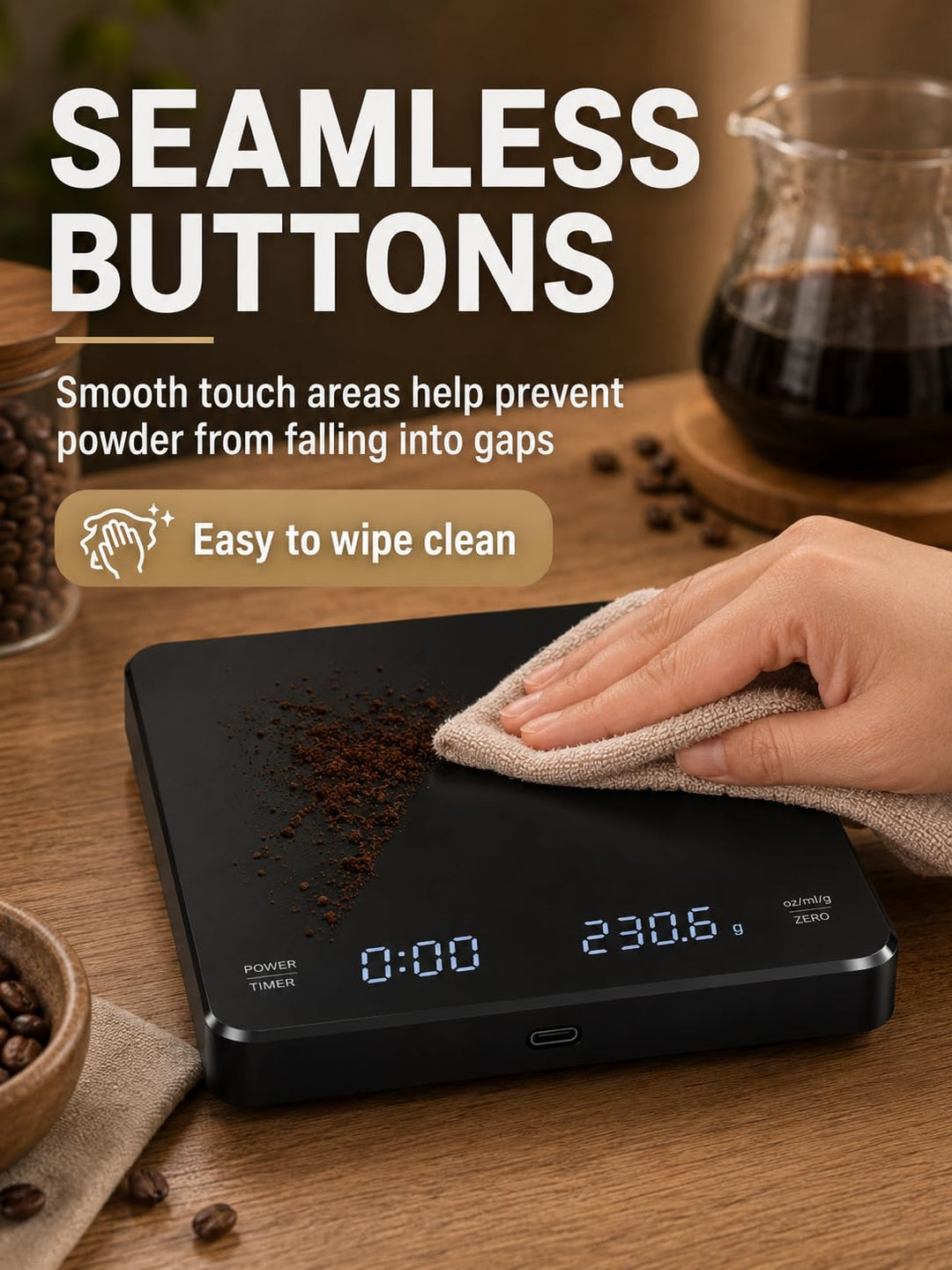 VOBOR Kaffeewaage mit Timer 3kg/0.1g, Automatischen und Manuellen Zeitmessungsmodus, Wiederaufladbar
