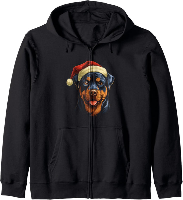 Rottweiler mit Weihnachts Mütze Kapuzenjacke
