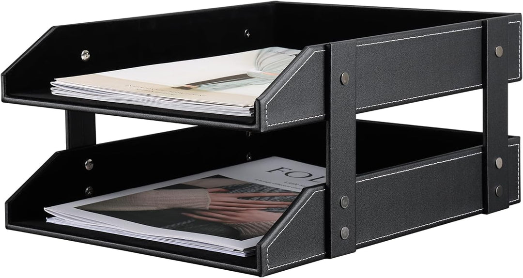 KINGFOM™ A4 Leder Briefablage (2 Schubladen-schwarz)