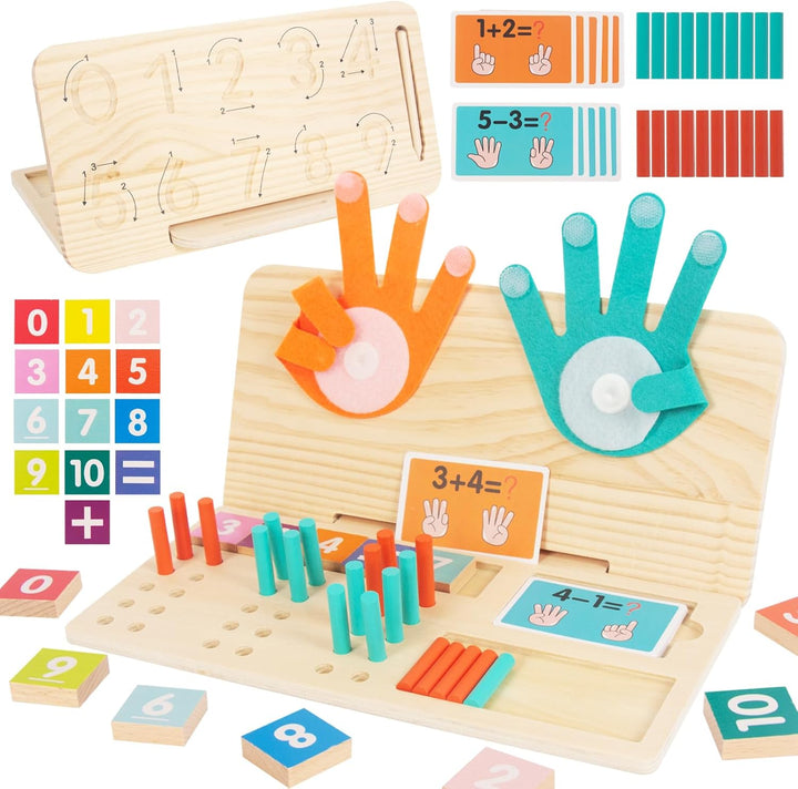 Montessori Spielzeug Holz Mathe-Zählspielzeug für Kinder Zählen Lernen 3 in 1 Palm Computing Bildung