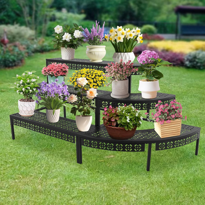 Pflanzenständer Blumenständer Metall 3 Etagen Schwarz Eisen Garten Blumentopf Display Regal Halter R