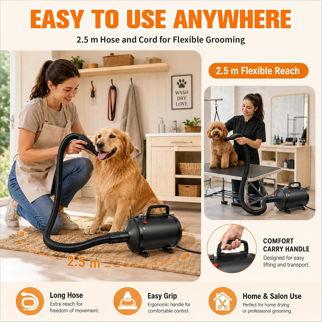 4500W Hundefön Blower Sehr Leise - Pet Dryer Hundetrockner Blower mit Einstellbarer Windgeschwindigk