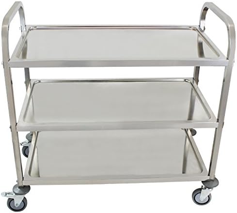 Beeketal 'BSW-3a' Edelstahl Servierwagen Transportwagen mit 3 Böden und Kantrohrgestell (belastbar b
