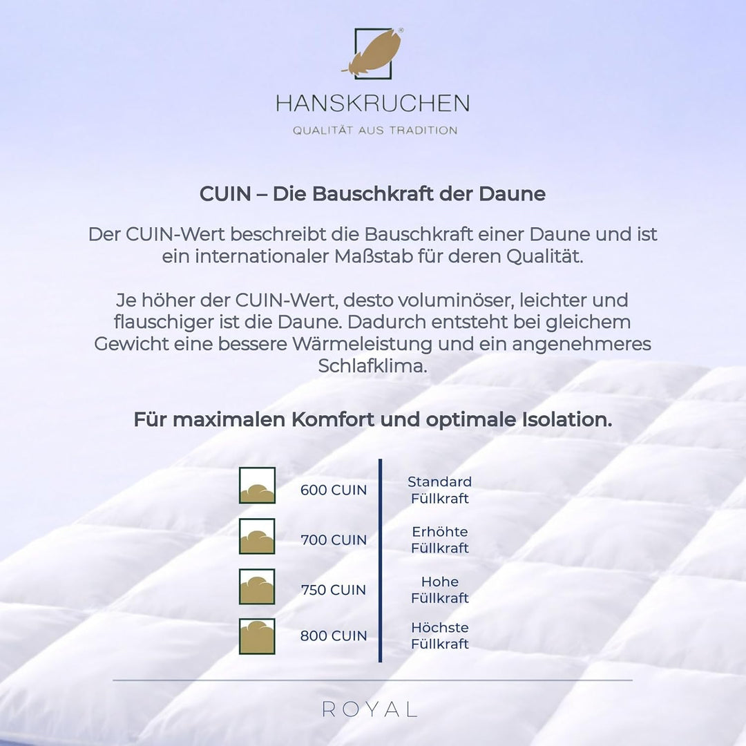 HANSKRUCHEN® Royal Daunendecke 200x200 cm - Warm / Winter - Made in Germany Kassettendecke aus 100%