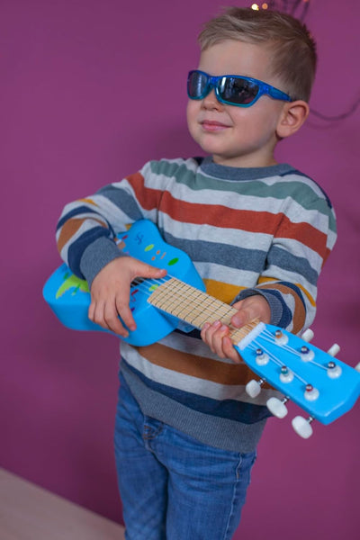 Eichhorn – Gitarre für Kinder – Blaue Kindergitarre, stimmbare Nylonsaiten, Holzspielzeug, mit Dino,