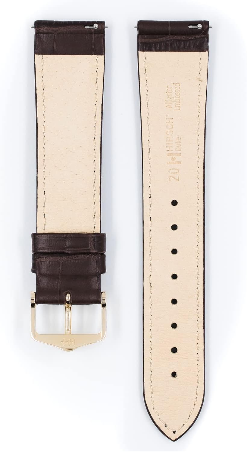 HIRSCH Uhren-Armband Duke - Uhr-Band aus italienischem Kalbs-Leder mit Alligator-Prägung - 12 bis 24