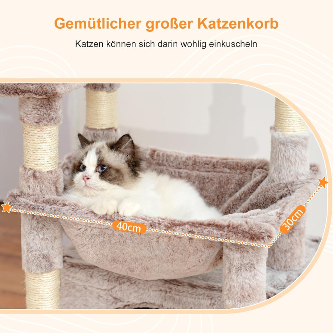 Heybly Kratzbaum, Katzenbaum mit Extra Grossem, Weichem Katzenkorb, Katzenkratzbaum mit Geräumigem K
