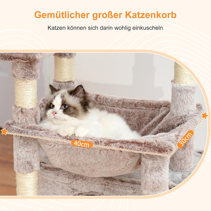 Heybly Kratzbaum, Katzenbaum mit Extra Grossem, Weichem Katzenkorb, Katzenkratzbaum mit Geräumigem K