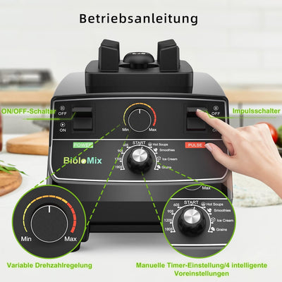 BioloMix Hochleistungsmixer 2200W,Selbstreinigungsfunktion,Standmixer 2L Behälter und 600ml Reisebec