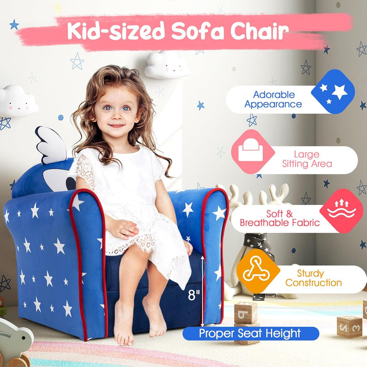 DREAMADE Kindersessel mit Rückenlehne & Armlehnen, Kindersofa mit süssen Mustern & Schaumstoff, Kind