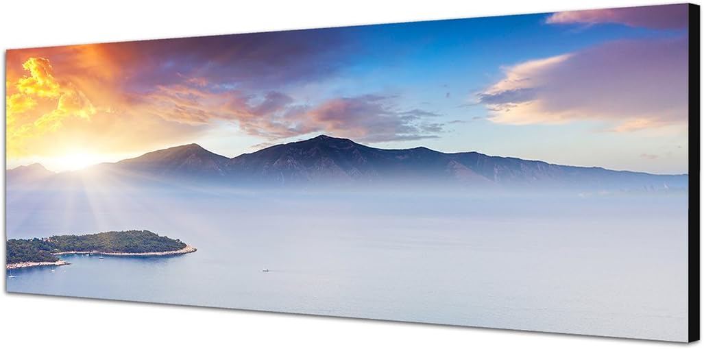 Paul Sinus Art Panoramabild auf Leinwand und Keilrahmen 150x50cm Montenegro Balkan Berge Nebel Meer