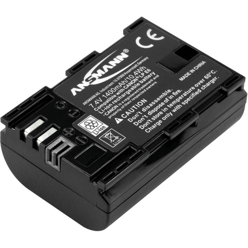 ANSMANN Kamera Akku LP E6 Li-Ion 7,4V 1400mAh - ideal für Canon Eos 80D, 70D, 60Da, 60D, 7D Mark II,