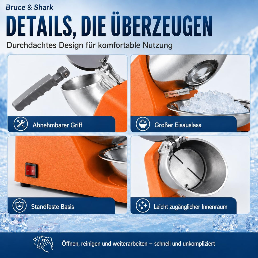 Eiscrusher Ice Crusher Elektrisch 500W, 65-85 kg/h Crushed Ice Maschine für Slushies Cocktails | Cru