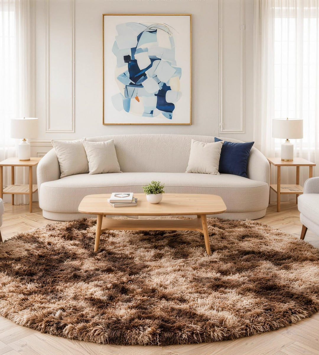 VOFUSHON Teppich Rund Hochflor Teppich Wohnzimmer Teppich Langflor Teppiche für Wohnzimmer flauschig