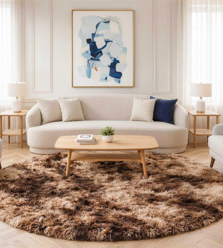 VOFUSHON Teppich Rund Hochflor Teppich Wohnzimmer Teppich Langflor Teppiche für Wohnzimmer flauschig