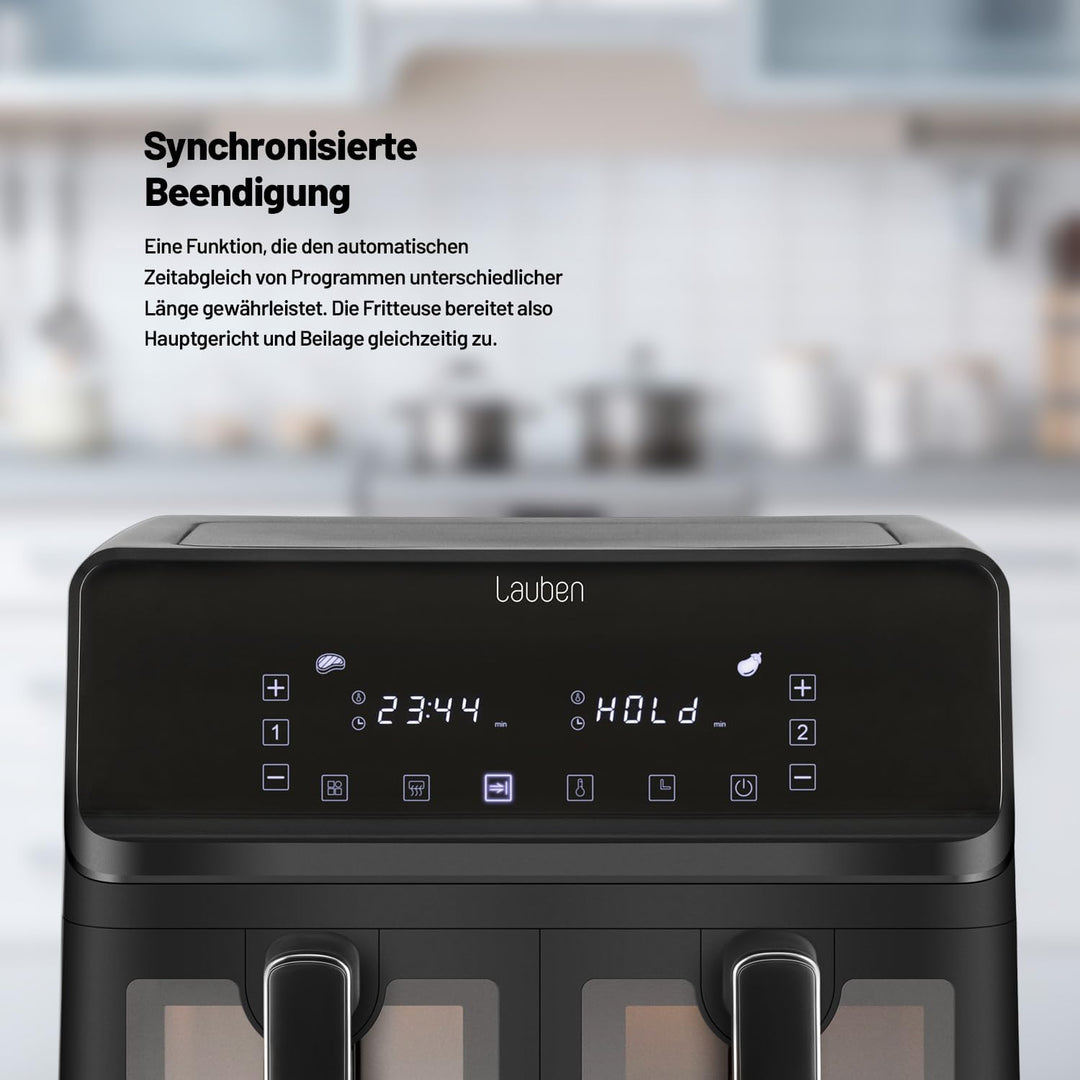 Lauben DualZone® Heissluftfritteuse 8000BC Air Fryer mit zwei Körben, Gesamtvolumen 8l, individuelle