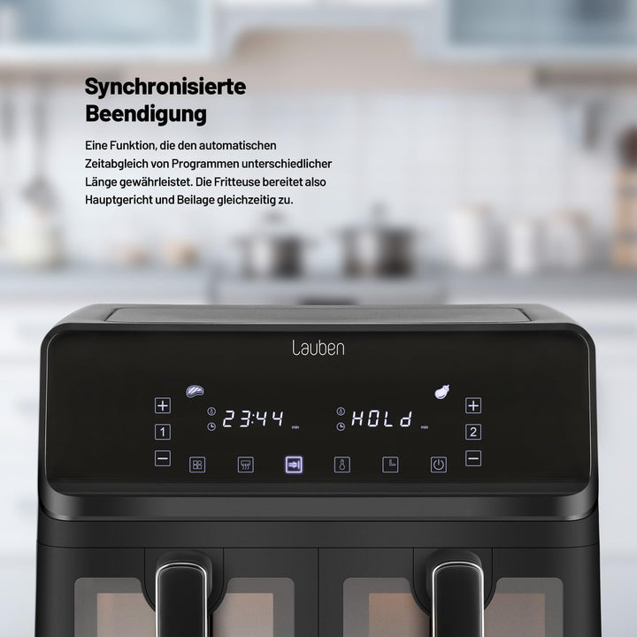 Lauben DualZone® Heissluftfritteuse 8000BC Air Fryer mit zwei Körben, Gesamtvolumen 8l, individuelle
