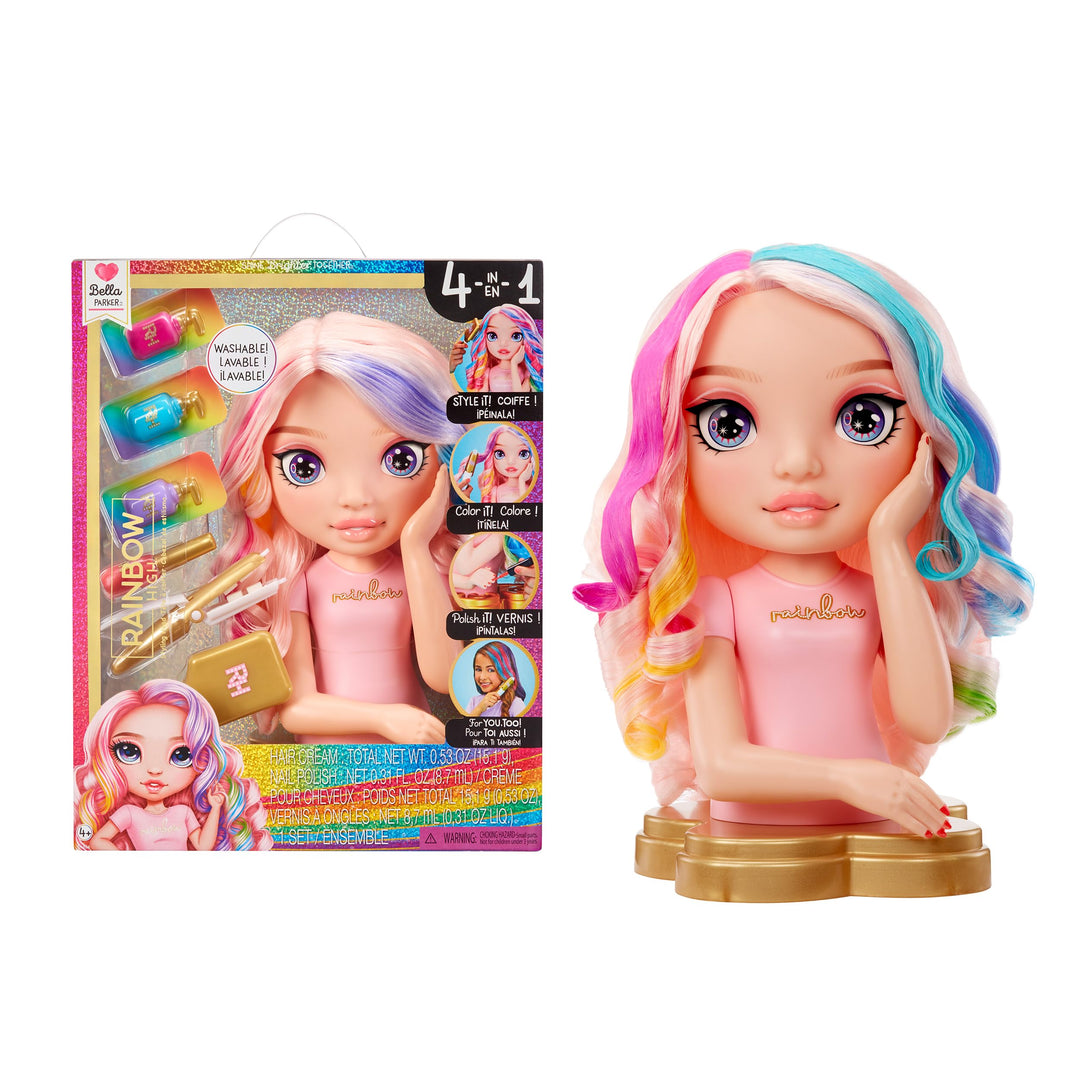 Rainbow High Styling Head - 33 cm Bella - 4-in-1 Spielset mit Auswaschbaren Haarcremes, Nagellack, B