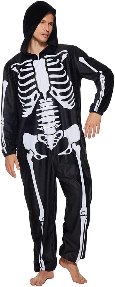 EraSpooky Totenkopf Pyjama Kostüm für Erwachsene für Halloween Party, Cosplay, Karneval, Themenparty