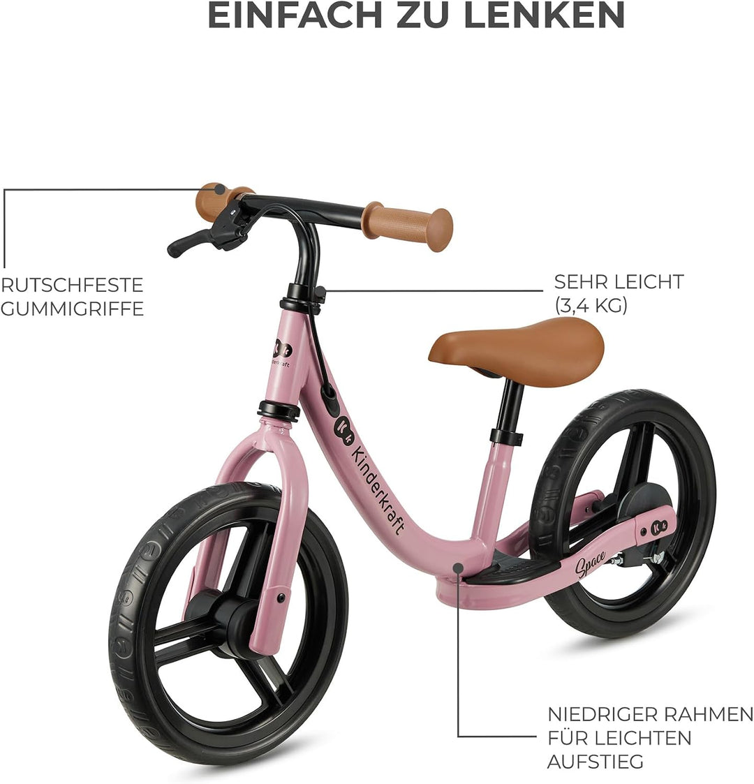 Kinderkraft SPACE2 Laufrad, Lernlaufrad, Kinderlaufrad, Höhenverstellbarer Sattel, 12 Zoll Räder, Me