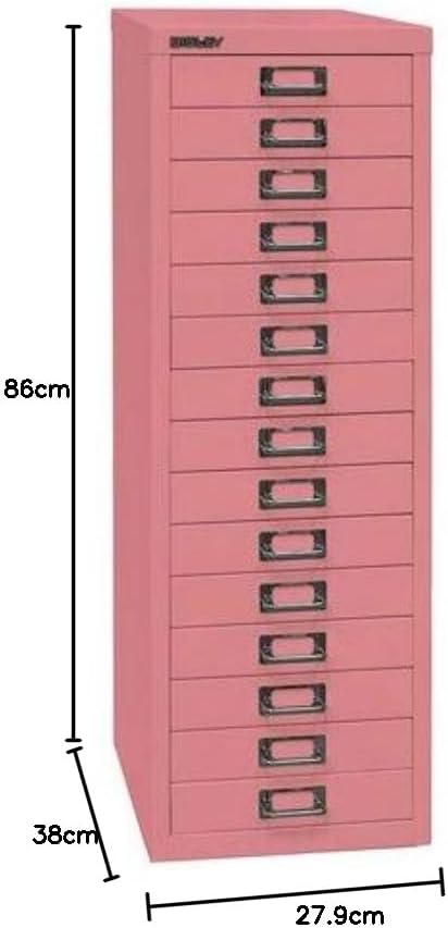 BISLEY MultiDrawer, 39er Serie, DIN A4, 15 Schubladen, Metall, 601 Pink, 38 x 27.9 x 86 cm