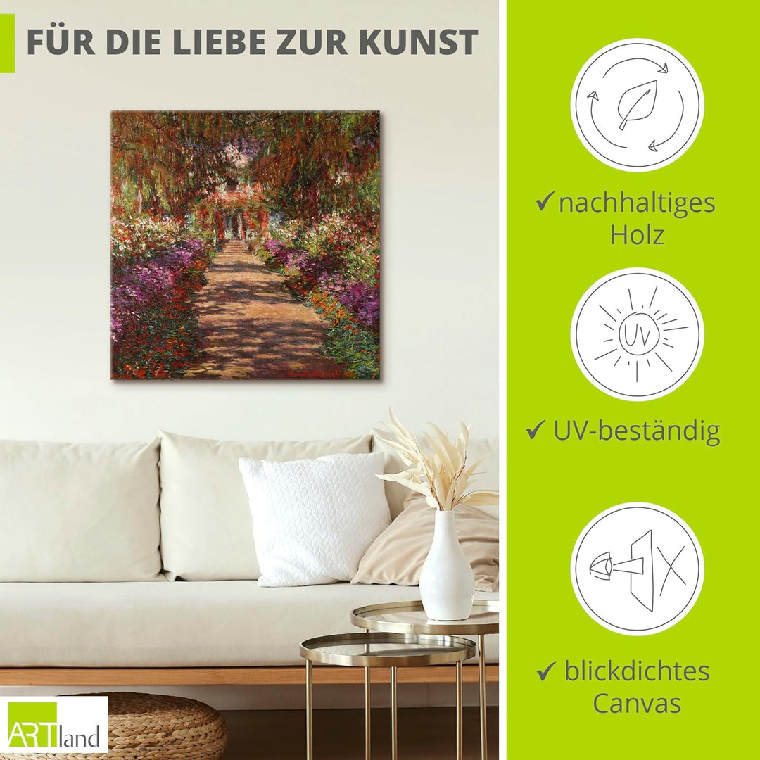 ARTland Leinwandbild Wandbild Bild auf Leinwand 50x50 cm Wanddeko Pflanzen Bäume Blumen Weg in Monet