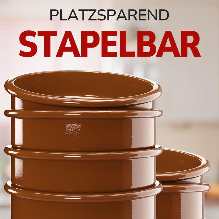 ToCi 12 x Tapas-Schalen Braun Ø 11,5 cm – Spanische Cazuela Schälchen aus Ton 175 ml - Kleine Auflau