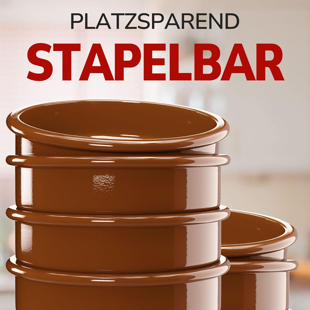 ToCi 6 x Tapas-Schalen Braun Ø 11,5 cm – Spanische Cazuela Schälchen aus Ton 175 ml - Kleine Auflauf