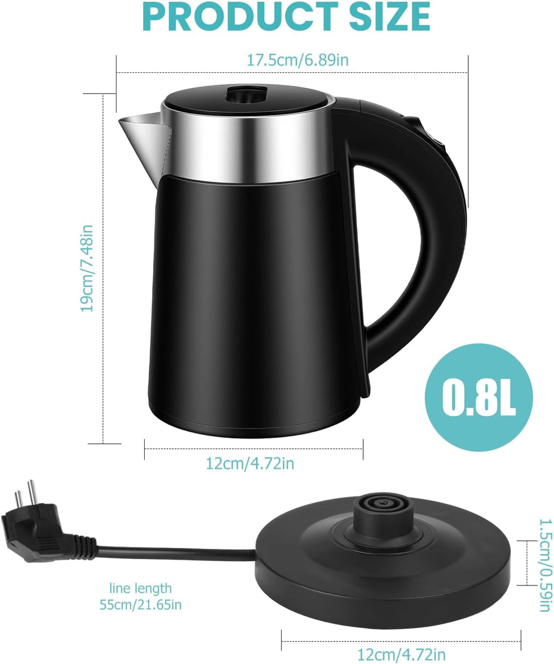 Reisewasserkocher 800ML Mini Camping Wasserkocher mit 800W Edelstahl Wasserkocher Klein ﻿für Reisen
