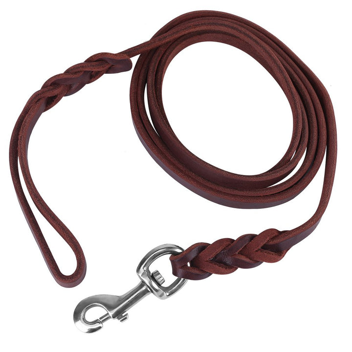 Fdit Hundehalsband, Leder Brown Hund Hund Leine Sicherheitsseil Ledergürtel für Walking Lauftraining