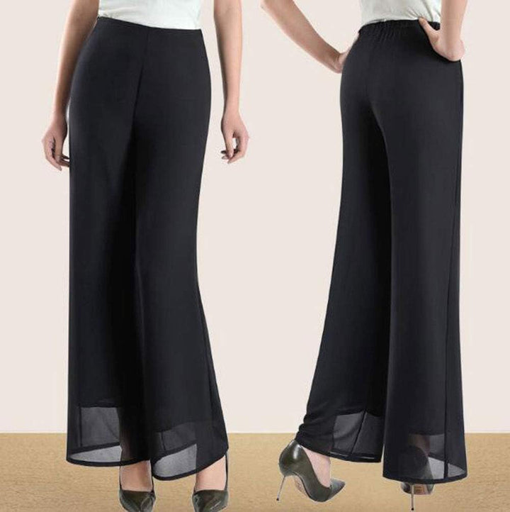Putaowor Damen Leicht Chiffon hohe elastische Taille Fliessende Hose ausgestellt gerades Bein Frauen