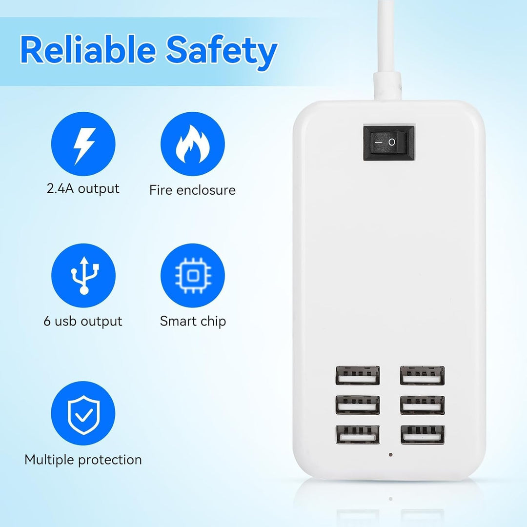 USB Ladestation, 30W 2A 100-240V USB Ladehub mit 6 Anschlüssen USB Ladeanschlüsse Überhitzungsschutz
